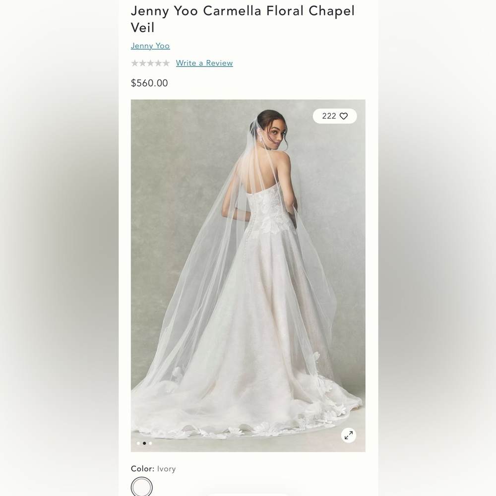 NWT Jenny Yoo Carmella Floral Chapel Veil - FLAWED